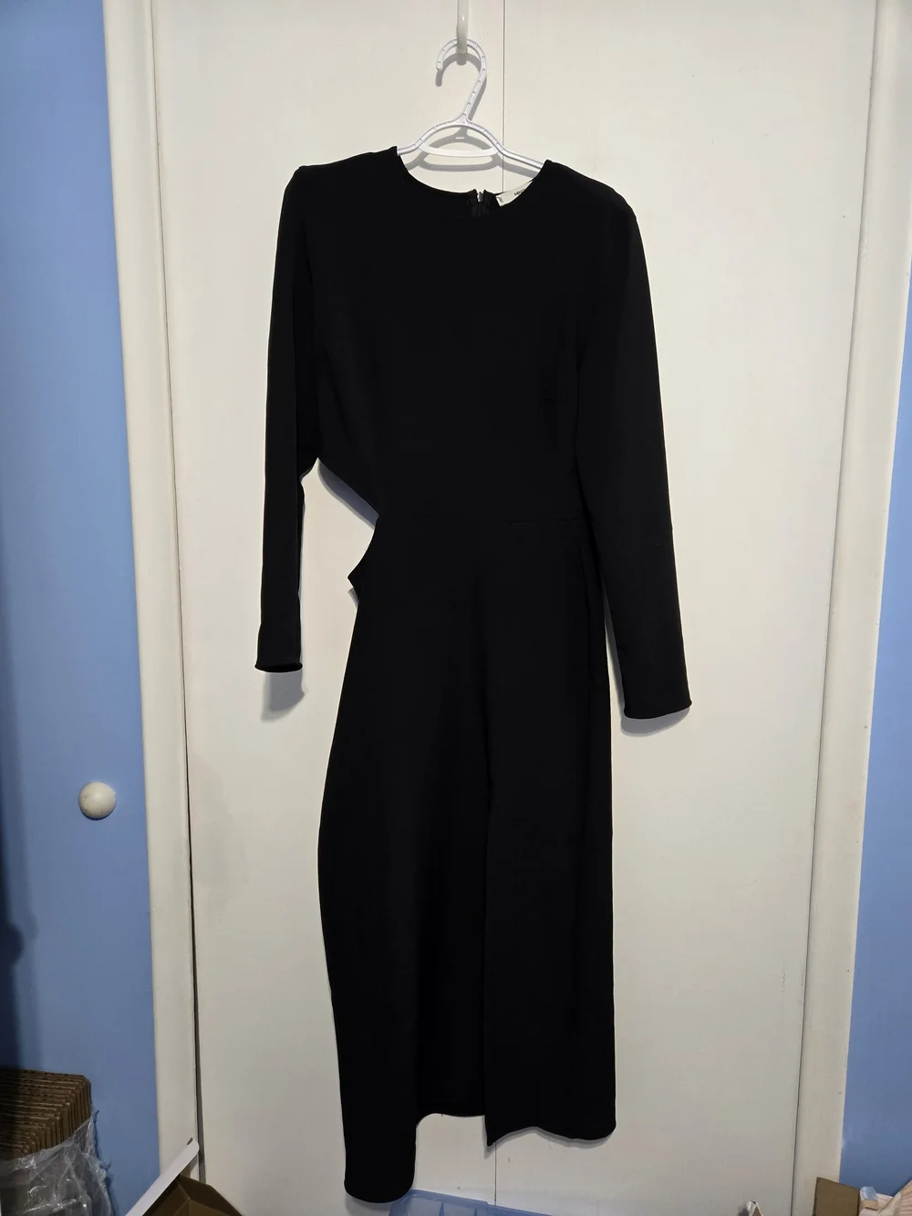 Mango Black Maxi Dress Womens Size 8 Side Cutout‎ Chain Detail Long Sleeve